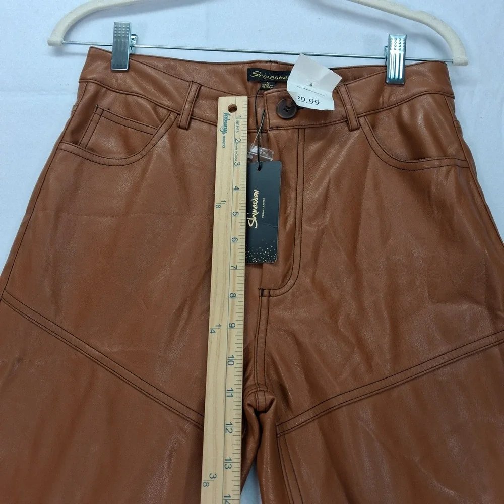Shinestar Pants Womens Medium SP5351 Brown Vegan Leather Straight Leg NEW - Picture 7 of 9